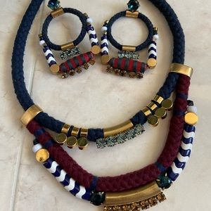 🔥JCREW Set Cord Beaded Crystal N/lace + Earrings set